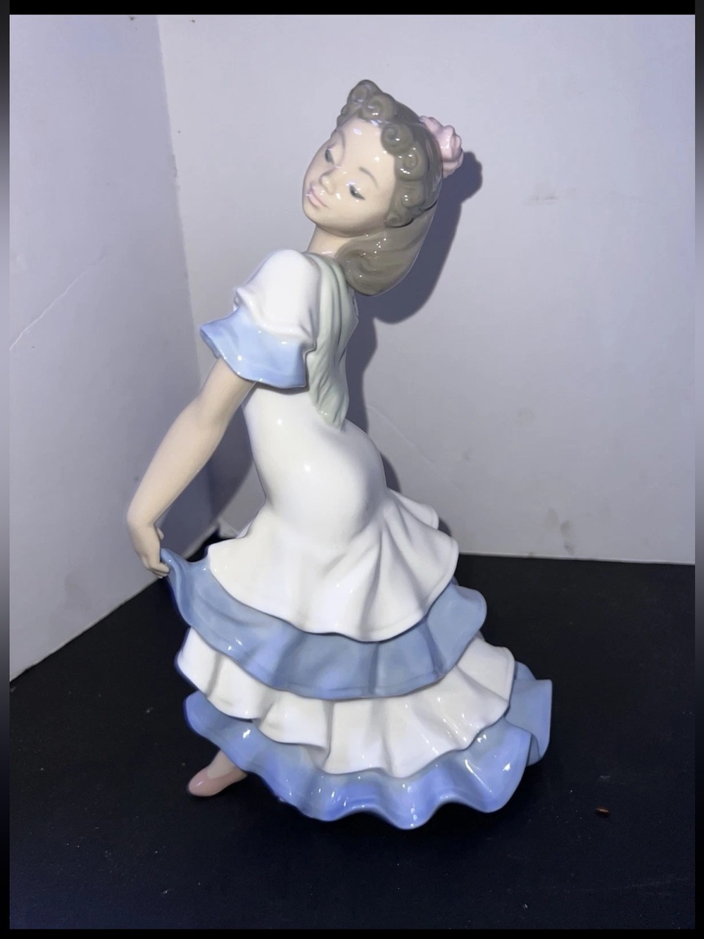 RARE VTG LLADRO NAO FLAMENCO DANCER SPAIN DAISA 1992 BLUE WHITE RUFFLE DRESS HTF
